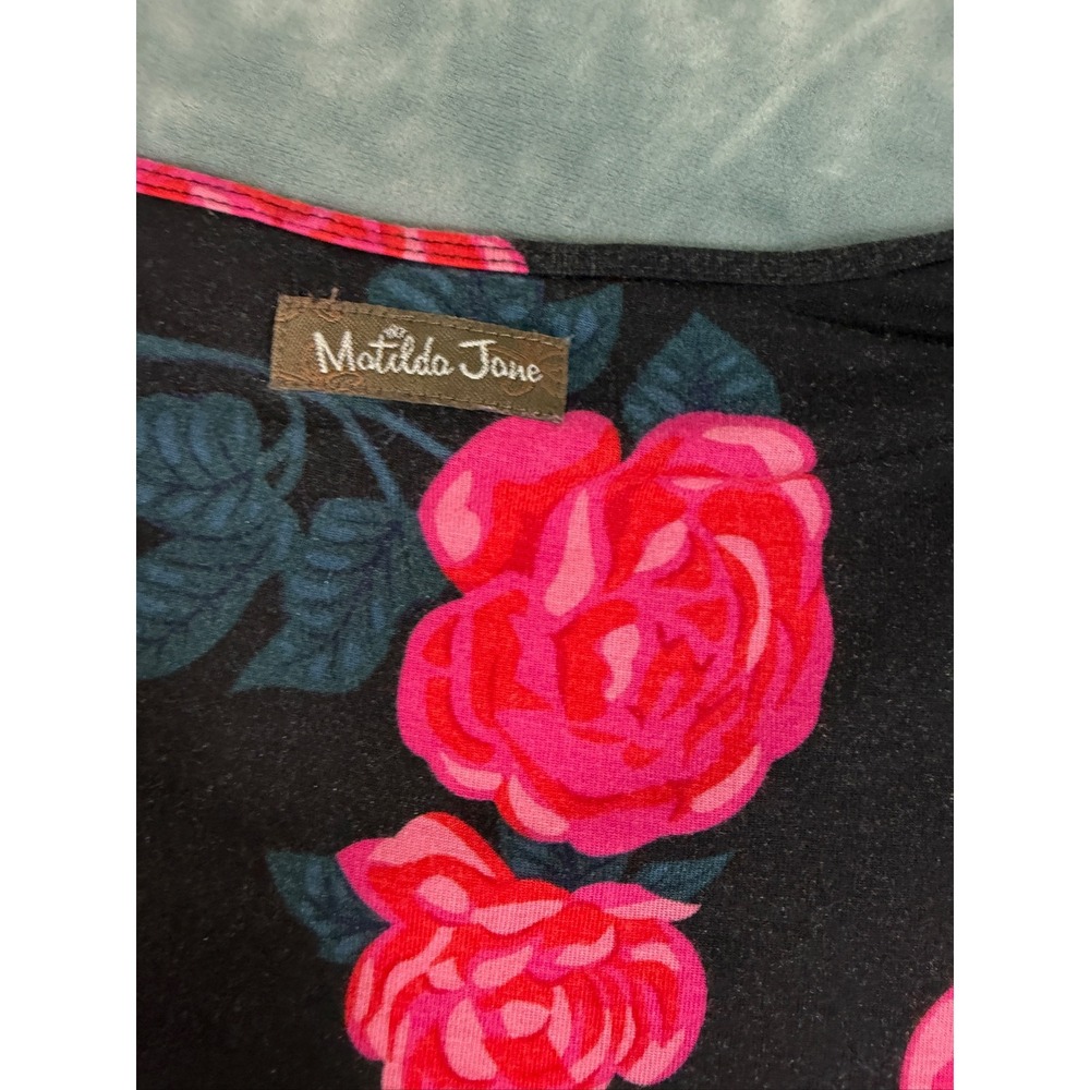 Matilda Jane Pink Rose Floral Babydoll Tunic Top Black Long Sleeve Medium - Picture 5 of 7